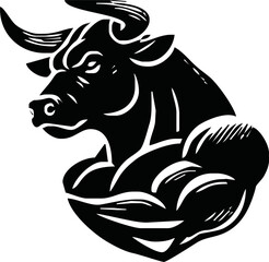 Bodybuilder with a bull head. Vector illustration.