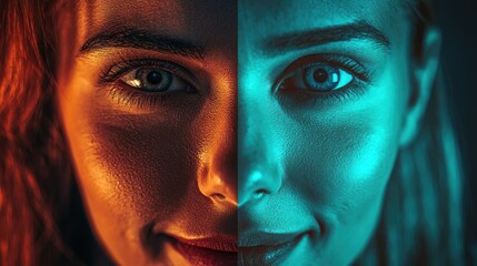 A visual concept of jealousy with contrasting images of smiling and envy.