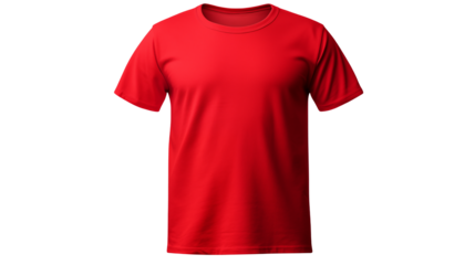 A vibrant red t-shirt, displayed on a surface, showcasing its simple design, ideal for fashion and apparel projects