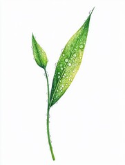 Obraz premium Fresh green leaf with water droplets on surface.