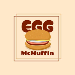 National Egg McMuffin Day to celebrate on March 2nd. Breakfast bread filled with an egg with melted cheese and a slice of ham in frame on beige background. Food event banner.