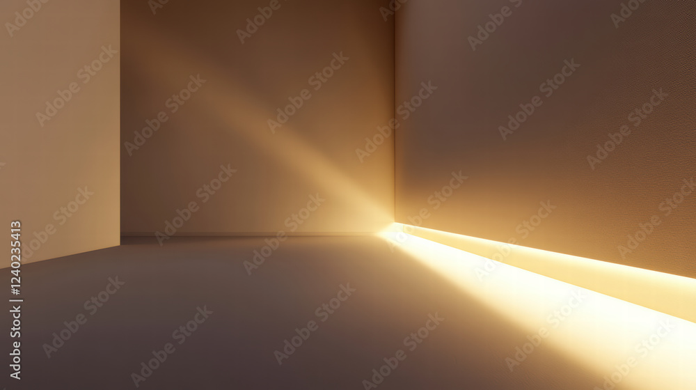 Poster chilling empty space with soft glowing light illuminating corner, creating serene atmosphere. warm l