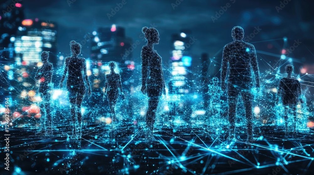 Poster ai-driven npcs interacting in a futuristic digital environment