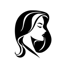 Elegant Woman Profile: Black and White Minimalist Vector Art.  A stylish graphic design featuring a female face and hair, perfect for fashion, beauty, or profile illustrations.