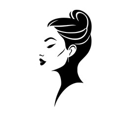 Elegant Woman Profile: A Minimalist Black and White Portrait.  Stylish and classic female silhouette, perfect for fashion, beauty, or design projects.