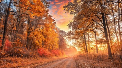 Obraz premium Sunlit Autumn Path with Vibrant Foliage