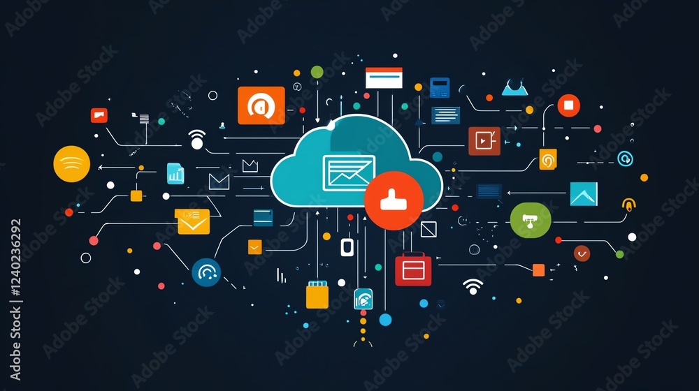 Aufkleber Cloud storage concept with interconnected global file icons on a dark background, illustrating secure and efficient data management