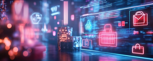 Obraz premium Futuristic digital dashboard showcasing impressive e-commerce growth metrics and analytics in a sleek design.