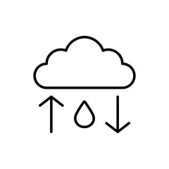 water cycle line icon, Weather icon with rain symbol and arrows suitable for weather apps, websites, presentations, and educational material related to precipitation forecasting.