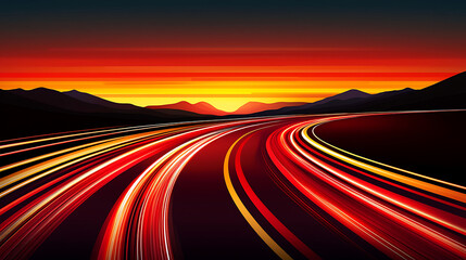 Naklejka premium Sunset highway speed driving, mountain backdrop, travel