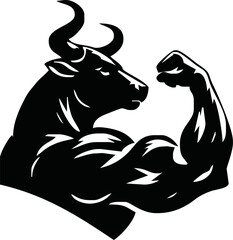 Bodybuilder with a bull head. Vector illustration.