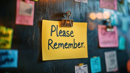 A visually appealing reminder note pinned to a board, saying "Please Remember."