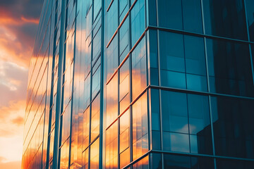 Photo - Modern Glass Building Reflecting Vibrant Sunset Clouds