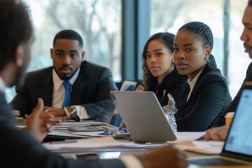 Business professionals engaged in discussion