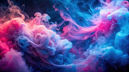 Obraz premium Abstract Swirling Clouds of Vibrant Pink and Blue Hues in a Dark Background