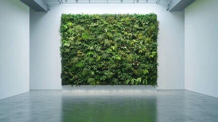 Lush green wall art in modern space.
