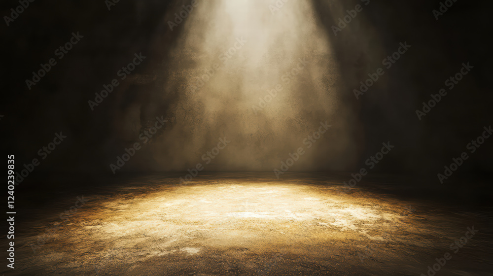 Poster mysterious room with ethereal glow illuminating dusty floor, creating atmosphere of intrigue and won