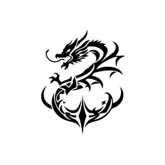 Obraz premium Tribal Dragon Tattoo Design: A Fierce Mythical Creature Illustration