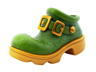 Colorful Cartoon Style Green Shoe with Yellow Accents and Textured Surface