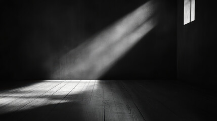 shadowy room with flickering light casting eerie shadows on floor, creating mysterious atmosphere. interplay of light and dark evokes sense of intrigue and suspense