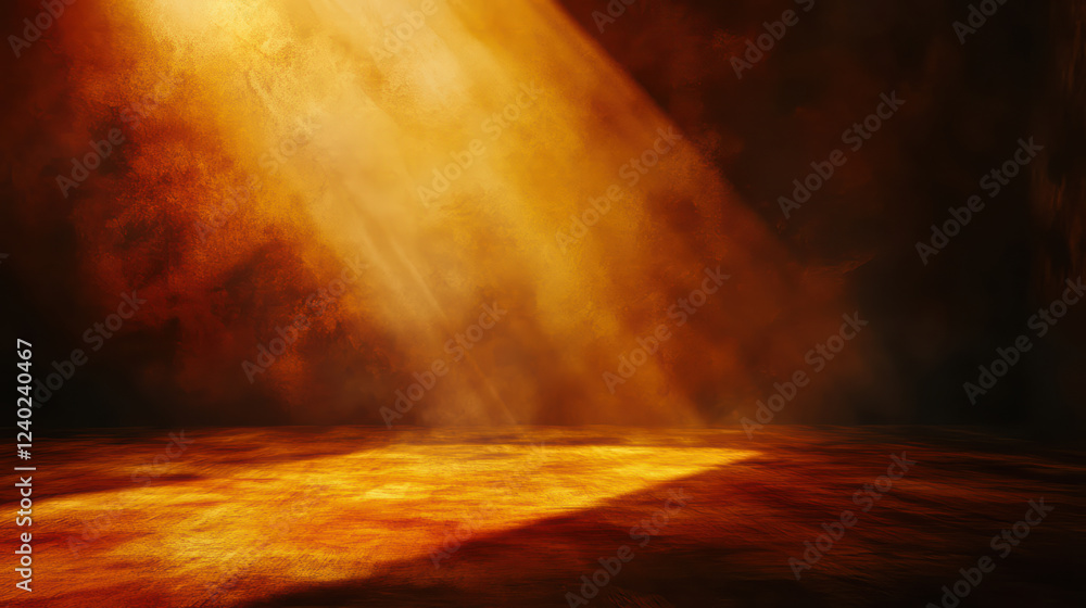 Poster shadowy room with mysterious glow illuminating space, creating atmospheric and dramatic effect. warm