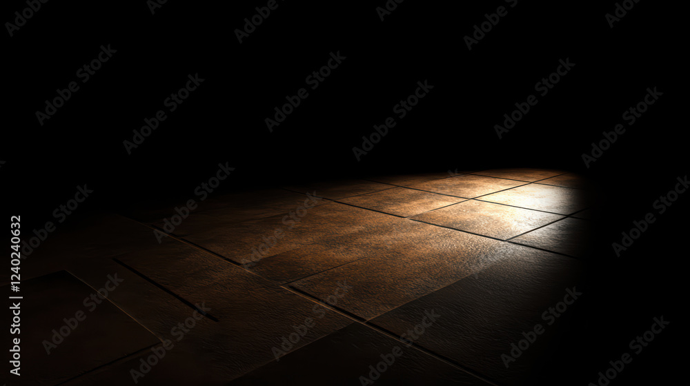 Poster shadowy room with mysterious glow illuminating textured floor, creating intriguing atmosphere. inter