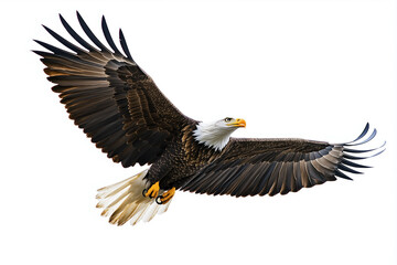 Fototapeta premium American bald eagle soaring on white background
