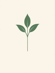 Obraz premium Minimalistic green leaf design on beige background.