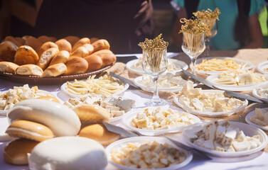 Different types of cheese. Festive presentation. The national cuisine of the peoples of the Caucasus
