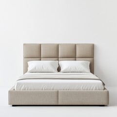 Obraz premium Modern bed with soft linen and neutral colors.