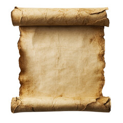 An aged and weathered parchment scroll lies unfurled, presenting a blank space ideal for text or design.