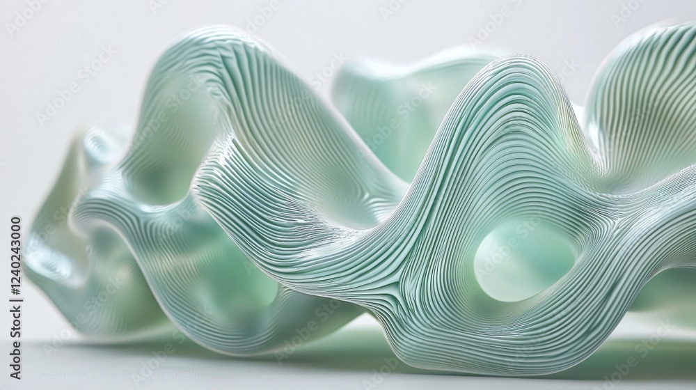 Poster abstract flowing sculpture in soft hues showcasing intricate layered design and organic wave pattern
