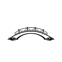 Elegant Arch Bridge: Minimalist Black and White Vector Illustration. Perfect for architectural design projects or serene landscape visuals.