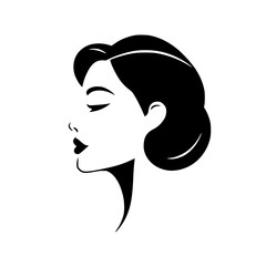 Elegant Woman Profile: A Black and White Minimalist Vector Portrait.  Stylish and Classic Female Face Illustration, Perfect for Fashion, Beauty, and Design.