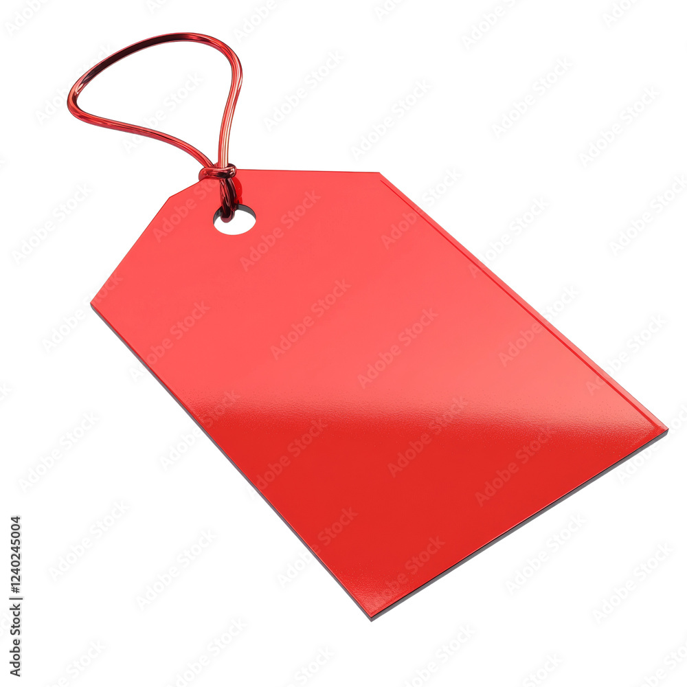 Aufkleber The image shows a single red blank price tag with a string attached, isolated on a black background.