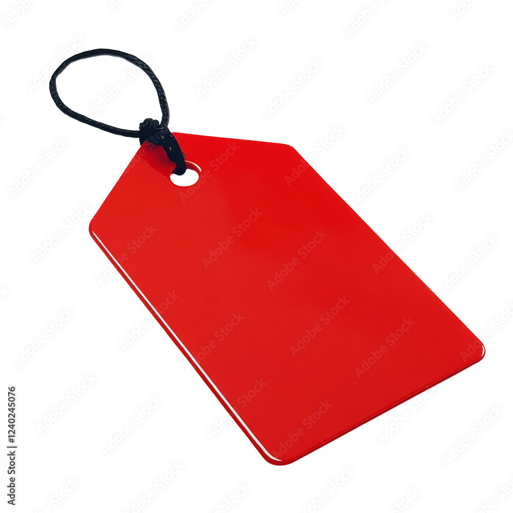 Aufkleber The image shows a single red rectangular tag with a black string attached, suitable for various retail applications.