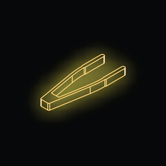 Yellow neon tweezers glowing on dark background