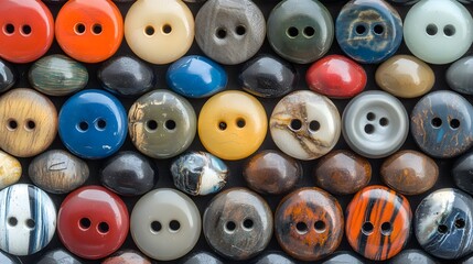 Fototapeta premium Colorful Collection of Two-Hole Buttons, Diverse Textures and Patterns