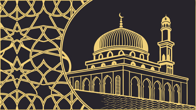 A luxurious and intricate golden Islamic geometric pattern on a dark background.