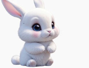 Obraz premium White cute bunny on white background