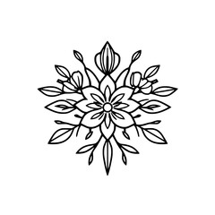 Elegant Black and White Floral Mandala Line Art Design. Botanical Illustration, Flower Drawing, Nature-Inspired Symmetrical Pattern, Perfect for Decoration and Prints.