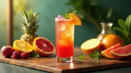 Fototapeta premium Refreshing Summer Citrus Cocktail with Ice and Garnish