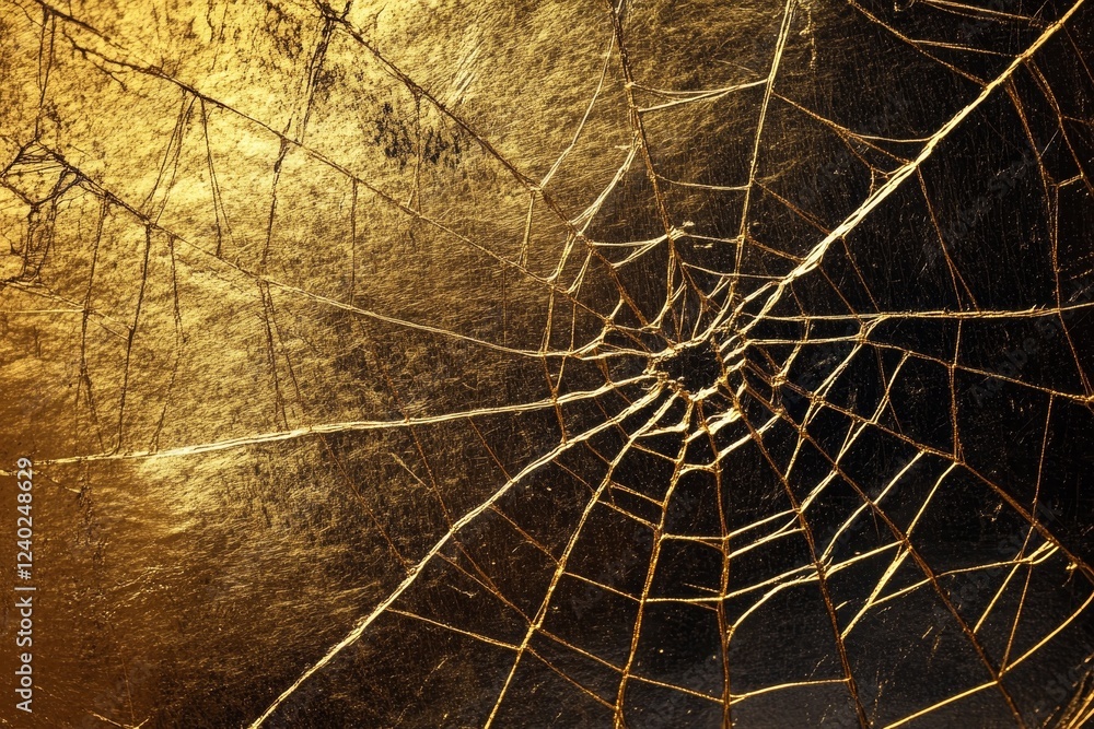 Poster golden spiderweb on textured background.