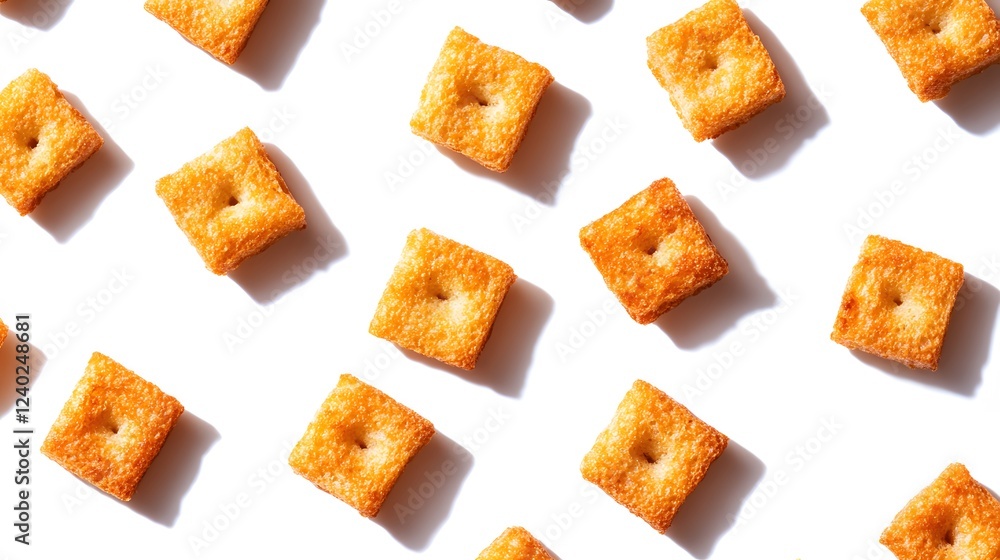 Poster golden square crackers arranged in a pattern