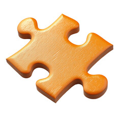Obraz premium A single orange wooden puzzle piece is shown against a black background. It appears thick and three-dimensional.