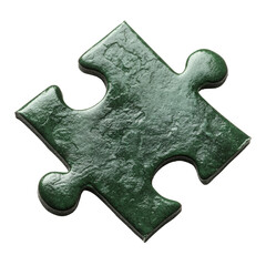 The image shows a single dark green textured jigsaw puzzle piece against a black background.