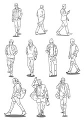 set of people in poses ,hand sketch, architectural drawing