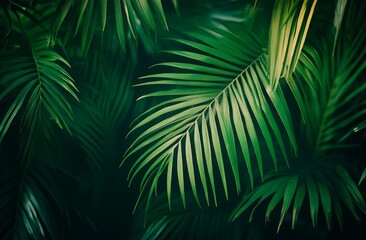 Lush tropical palm leaves, dark background, nature backdrop, website design