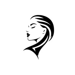Elegant Woman Profile: A Black and White Beauty Illustration.  Perfect for fashion, beauty, and hair salons. Minimalist design, stylish and sophisticated.