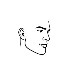 Profile of a Man: A Minimalist Line Drawing.  A simple, elegant black and white illustration of a man's face in profile, ideal for graphic design or artistic projects.